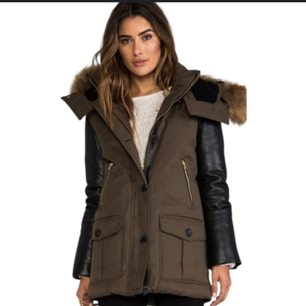 Women's Brown and Black Parka Coat